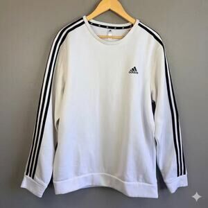 Adidas Men's White Crewneck Sweater with Black Stripes